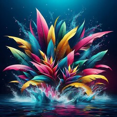 Wall Mural - A vibrant and dynamic scene featuring colorful tropical leaves in shades of pink