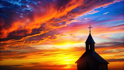 Church silhouette against a colorful sunset sky, sunset, church, religious, building, dusk, evening, sky, glowing