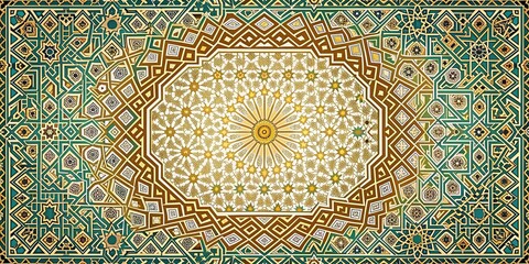 Islamic poster design with intricate Arabic calligraphy and geometric patterns , Islamic, poster, design,Arabic