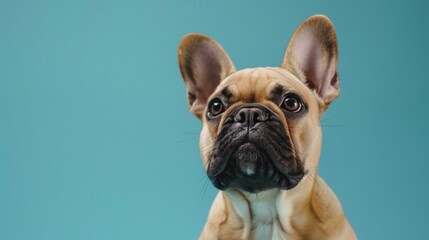 Wall Mural - Charming French Bulldog Against a Soft Blue Backdrop