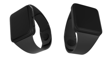 Poster - Smartwatch with blank screen and black wrist band side angle view. Realistic 3d vector set of electronic gadget mockup. Wearable intelligent wristwatch accessory for business and health care