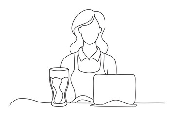 Wall Mural - job openings for women working at pubs, continuous line art vector illustration