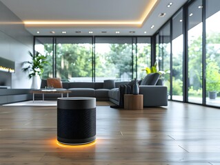 Poster - cutting edge smart home with sleek automated systems and voice controlled devices