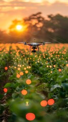 Poster - AI Powered Drone Monitoring Crops in a Scenic Sunset Agricultural Landscape