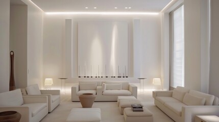 Wall Mural - an elegant and minimalist living space showcasing refined simplicity and contemporary sophistication, with carefully selected furnishings against a backdrop of clean lines and neutral tones