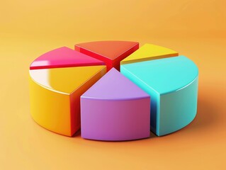 Poster - Vibrant 3D pie chart graphic in pastel colors  symbolizing business data analysis  financial reporting  and data driven decision making  The segmented chart represents different metrics  statistics