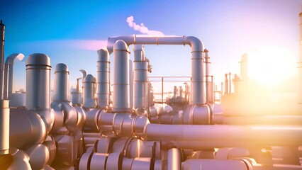 Poster - Industrial Piping Network at Sunset Generative AI