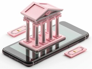 Poster - 3D of a Mobile Phone Icon with an Open Finance or Banking App on the Smartphone Screen Isolated on a White Background  Concept of Modern Digital Banking Fintech and Investment Management