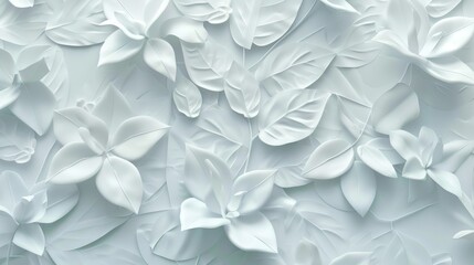 Abstract geometric white floral leaves 3d wall texture background. generative AI image