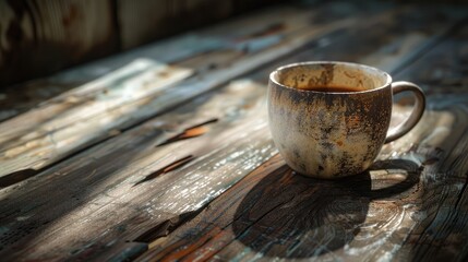 Canvas Print - Artistic Coffee Cup on Wooden Surface