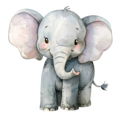 Adorable watercolor illustration of a baby elephant with rosy cheeks transparent background, PNG