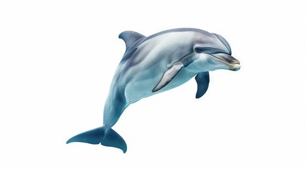 Wall Mural -   Dolphin jumping, mouth open, tongue out against white background