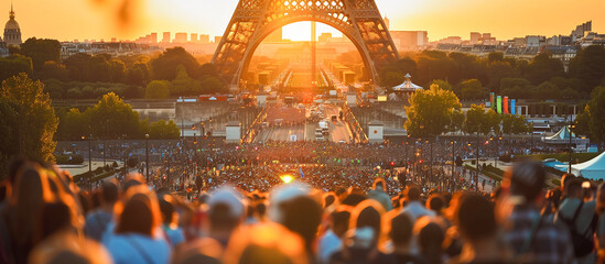 Wall Mural - bokeh Crowd of supporters at a sports olympic event at Paris France