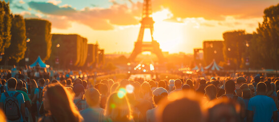 Wall Mural - bokeh Crowd of supporters at a sports olympic event at Paris France