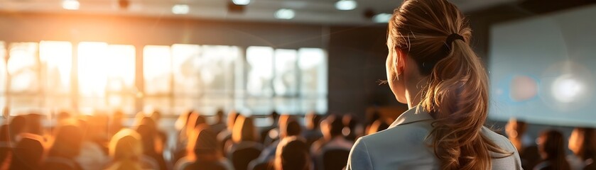 Poster - Businessperson Facilitating a Training Session Engaging Participants in a Bright Conference Room