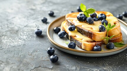 Wall Mural - French toast with cheese and blueberries Healthy breakfast : Generative AI