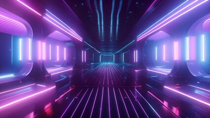 Poster - Neon Lights in Futuristic Corridor Generative AI