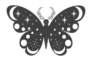 Wall Mural - magic sacred decoration esoteric tattoo moth or butterfly dark line, border celelstial mystery esote