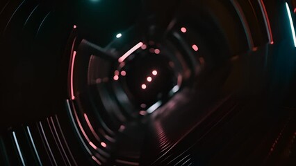 Poster - Futuristic Octagonal Tunnel With Red Lights Generative AI