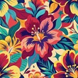© fahmy - Seamless pattern of abstract floral shapes in vibrant jewel tones, creating a lush and luxurious botanical motif, Generative AI