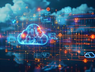 Poster - cloud computing services with icons and arrows depicting concepts