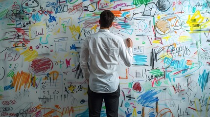 Poster - Businessperson Sketching New Concept for Creative Team at Whiteboard Meeting