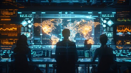 Poster - professionals collaborate remotely using holographic displays for project management and digital com