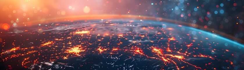 Poster - Aerial View of Futuristic Global Digital Network Connecting Business Hubs at Night
