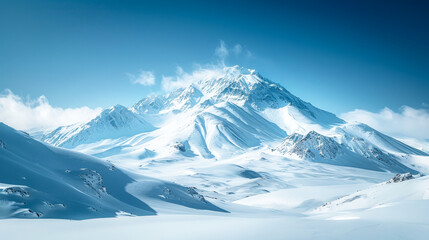 Sticker - Snowy Mountain Landscape - A breathtaking view of snow-capped mountains under a clear sky.