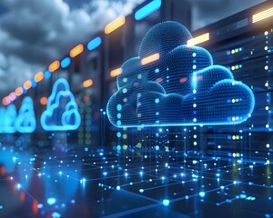 Poster - Interconnected Cloud Network Diagram Showcasing Digital Infrastructure and Technology