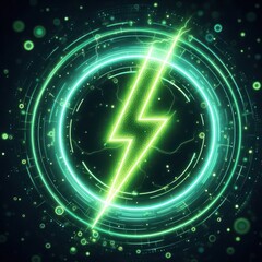 Wall Mural - Neon green energy lightning circle on dark blurred background