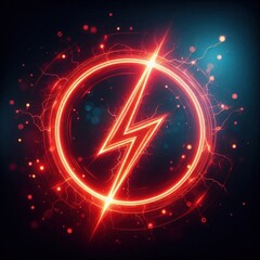 Wall Mural - Neon red energy lightning circle on dark blurred background