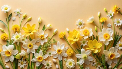 Sticker - A beautiful arrangement of yellow and white flowers on a light yellow background.