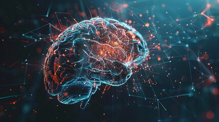 Poster - Abstract visualization of a human brain merging with digital elements and neural networks, representing the convergence of human intellect and artificial intelligence. Generative AI
