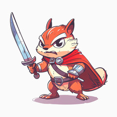 Chipmunk Warrior holding sword. Chipmunk knight cartoon character