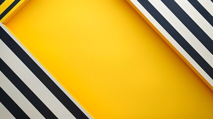 Poster - Classic Black and White Striped Frame on Bright Yellow Backdrop