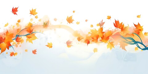 Wall Mural - a colorful autumn scene featuring orange and yellow flowers, a yellow and orange leaf, and a blue and white sky