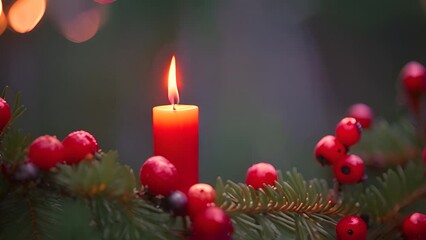 Poster - Candle on Evergreen Branch Generative AI