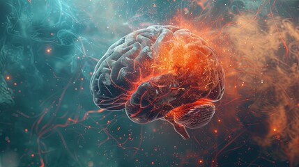 Poster - Abstract visualization of a human brain with digital elements and neural networks, symbolizing the integration of human and AI intelligence. Generative AI