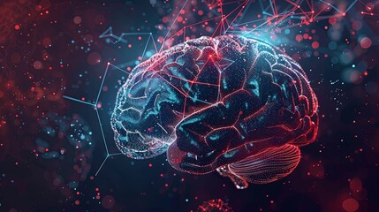 Wall Mural - An abstract visualization of a human brain with digital elements and neural networks, symbolizing the merging of human intelligence and AI. Generative AI
