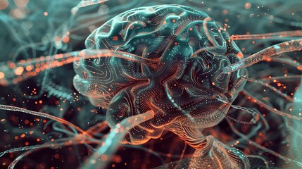 Poster - a digital rendering of a human brain integrated with ai, showcasing the potential for merging human 