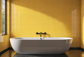 Canvas Print - modern bathtub with yellow tiles