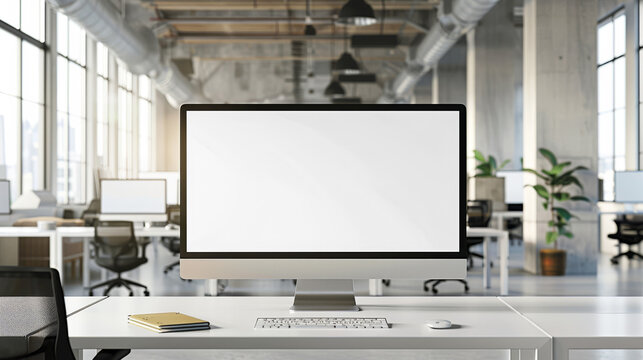 3d render Laptop mockup on office background with transparent screen