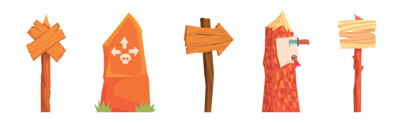 Poster - Old Wooden and Stones Street Signs Vector Set