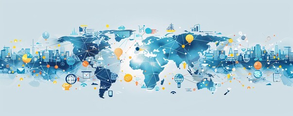 Poster - Global business expanding horizons with international CRM development, showcasing interconnected markets, diverse teams, and innovative strategies for growth and customer relationship management