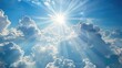 © AkuAku - Blue sky with soft clouds and the sun peeping behind a white cloud