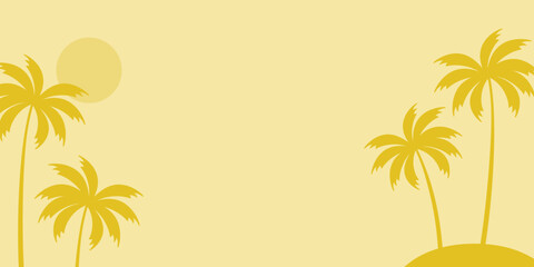 Retro summer backgorund, yellow palm tree wallpaper, beach landscape, simple flat illustration concept