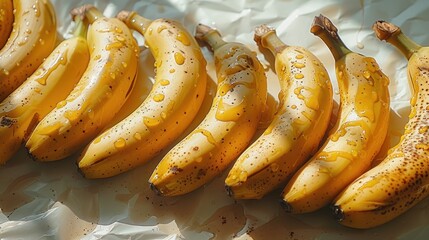 Wall Mural - Bananas with Honey Drizzle on Wrinkled Paper