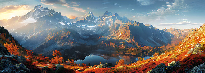 Sticker - Panorama mountain autumn landscape