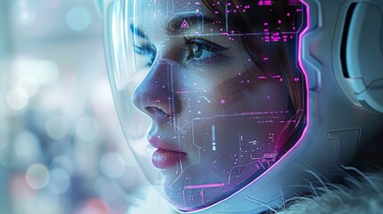 Leinwandbilder - Holographic cyber necromancer futurism. face woman. Generative AI.